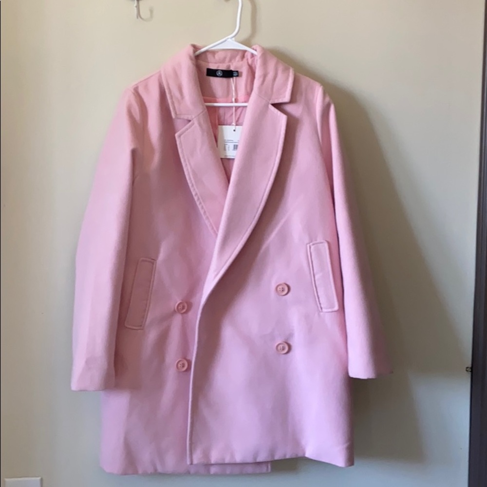Misguided pink double breasted coat